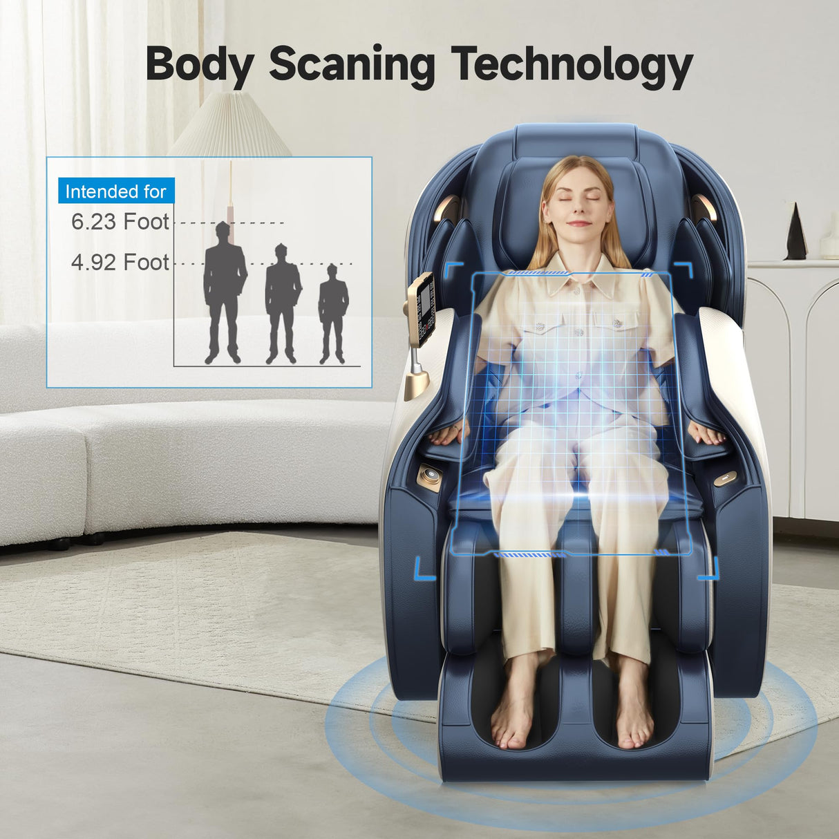 Real Relax 2025 Massage Chair Full Body, Zero Gravity SL-Track Shiatsu Massage Recliner with Heat, APP Control, Child Lock, Body Scan Bluetooth, Foot Roller, Favor 06, Blue Real Relax