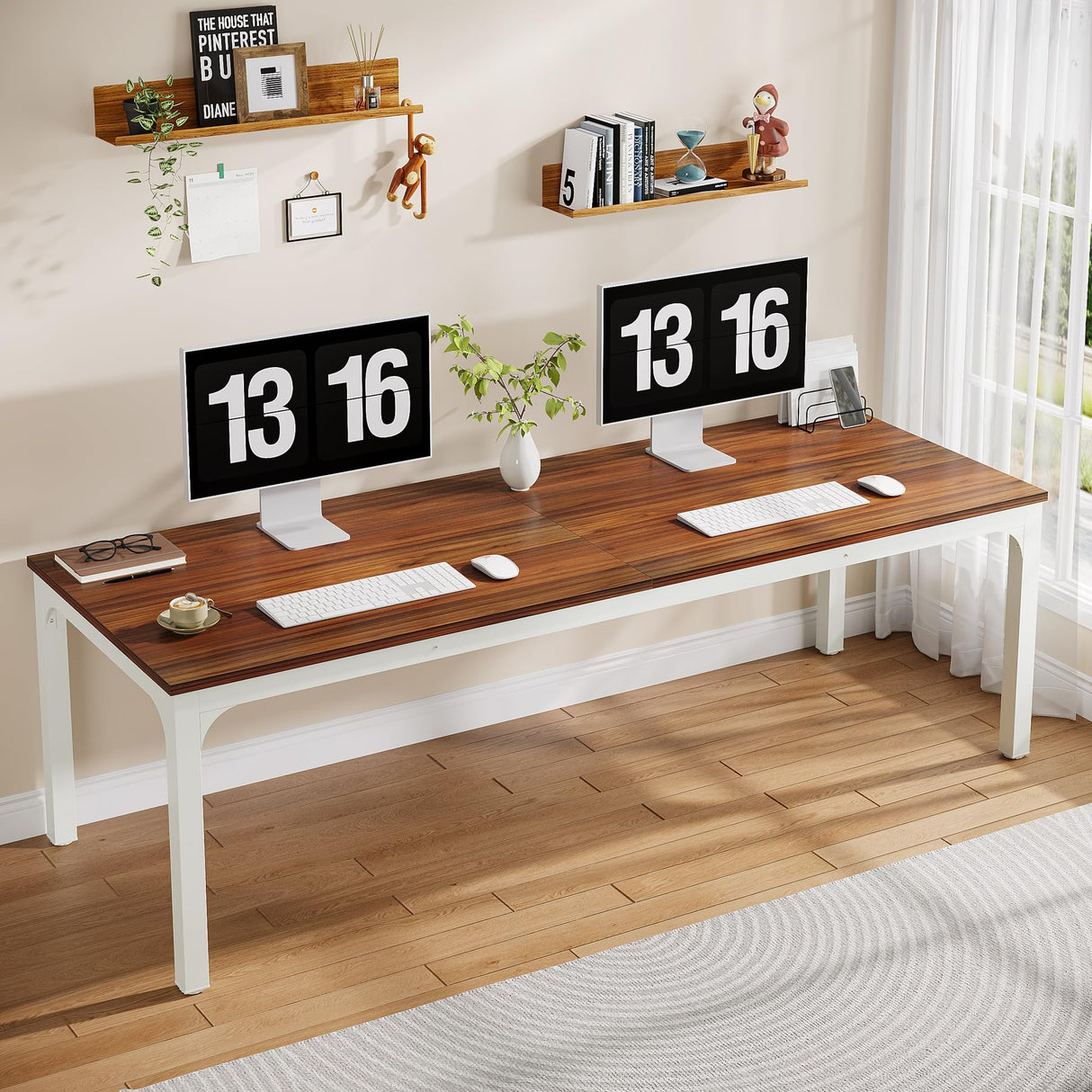 Tribesigns 2-Person Home Office Desk, 78.7" Extra Long Modern Desk, Double Workstation for Home Office, Work Desk for Two People (Walnut) Tribesigns