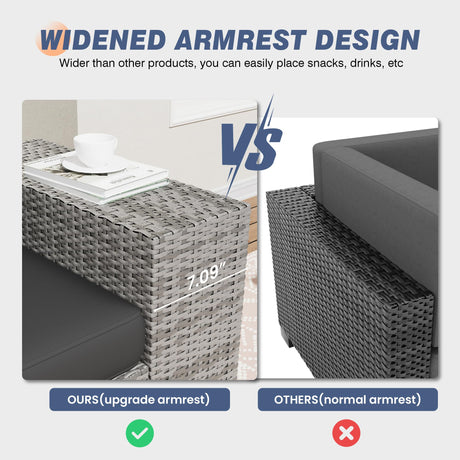 Amopatio Outdoor Sectional with Fire Pit Table, 8 Inch Armrest Patio Furniture Set with Waterproof Cover for Garden Backyard, 4'' Thickened Cushion Amopatio