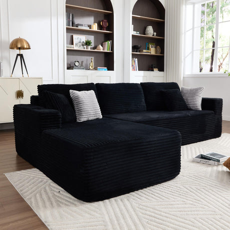 Opiesit 108" Boneless Couches for Living Room, Modular Sectional Sofa with Oversized Chaise, L-Shape Cloud Couch with Deep Seat, High-Density Memory Foam, No Assembly Required, Plush Corduroy Black Opiesit