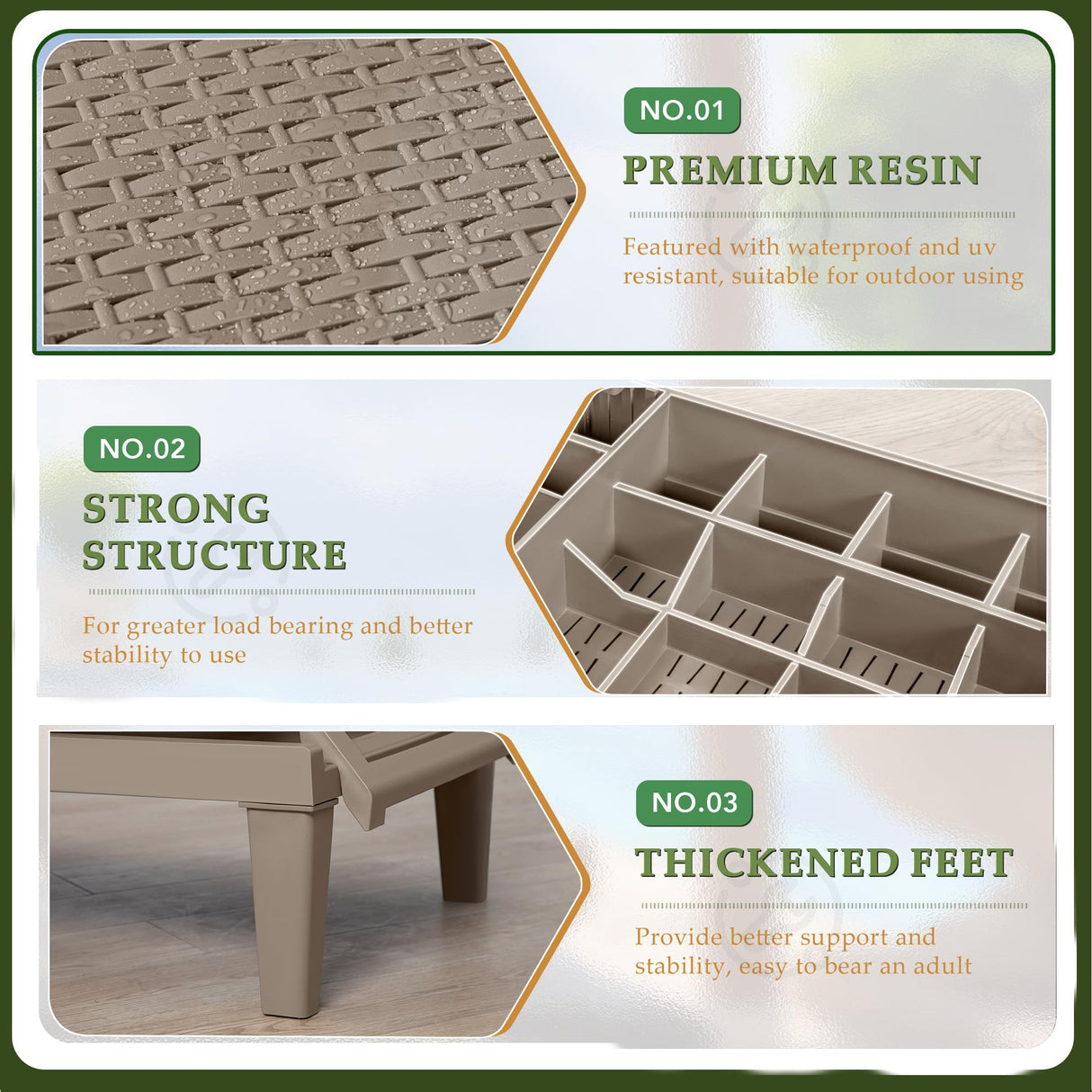 JUMMICO Patio Chaise Lounge Chair Set of 2 Outdoor PE Waterproof Adjustable Easy Assembly Lounge Chairs for Outside Pool Garden Deck Beach (Light Brown) JUMMICO