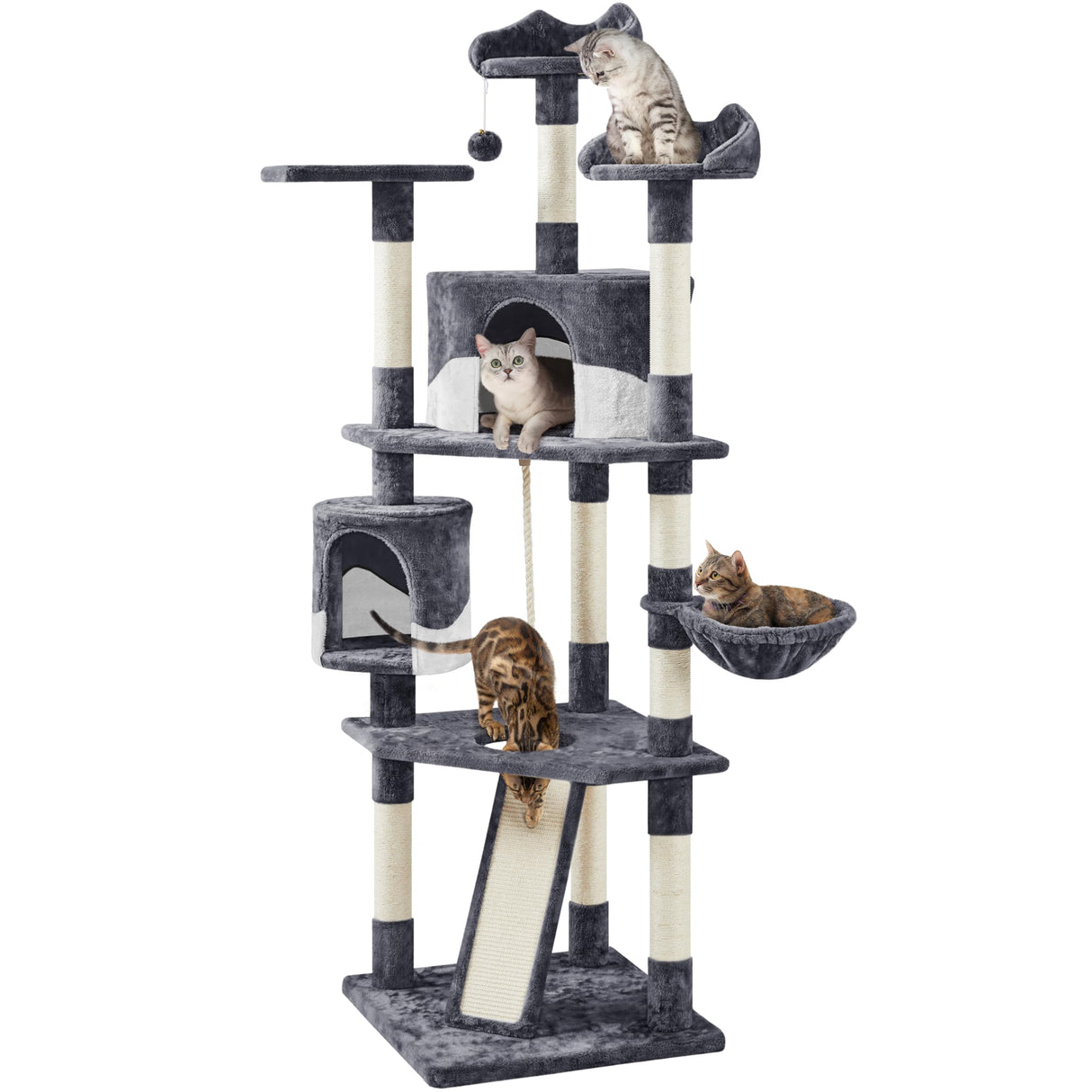 Yaheetech 79in Multi-Level Cat Trees Indoor Cat Tower with Sisal-Covered Scratching Posts, Plush Perches and Condo for Kittens, Cats and Pets - Dark Gray and White Yaheetech