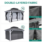 YITAHOME White Gazebo 10x12ft Hardtop Double Roof Canopy Galvanized Iron Aluminum Frame Outdoor Gazebo with Netting and Shaded Curtains Garden Tent for Patio, Backyard, Deck and Lawns, Grey Curtain YITAHOME