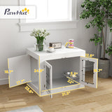 PawHut Dog Crate Furniture w/ 360° Rotatable Removable Dog Bowls, Dog Kennel Furniture w/Two Doors, Non-Slip Foot Pads, Furniture Dog Crate End Side Table for Medium Dogs, 31.5" x 24" x 25", White PawHut