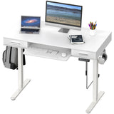 SHW 48-Inch Electric Height Adjustable Desk with Keyboard Tray and Two Drawers SHW