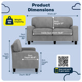 Serta Palisades 61" Track Arm Sofa, Easy Care Polyester, Soft Pillow Back, Pocket Coil Seat Cushions, Removable Covers, Loveseat or Couch for Small Spaces, Living Rooms or Bedrooms, Glacial Gray Serta