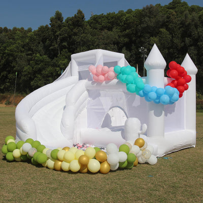 White Bounce House for Adults Kids,15.8FT Heavy Duty 100% PVC Large Commercial Bounce House Bouncy Castle with Big Slide and Ball Pit for Backyard,Birthday Party,Wedding,Outdoor Game