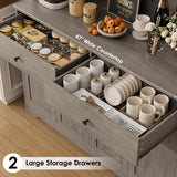 HIFIT 71" LED Kitchen Pantry Cabinet with Power Outlet, Large Kitchen Hutch Storage Cabinet with Arched Door, Shelves, 2 Drawer, Tall Farmhouse Coffee Bar w/Hutch for Home Dining Living Room, Ash Grey HIFIT