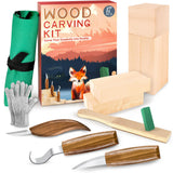 Wood Carving Kit, Whittling Kit for Beginners 17PCS Wood Carving Tools with 3PCS Whittling Knife 9PCS Basswood Blocks & Gloves & Strop Block & Polishing Compound Wood Carving Set Hobbies for Adults K KERNOWO