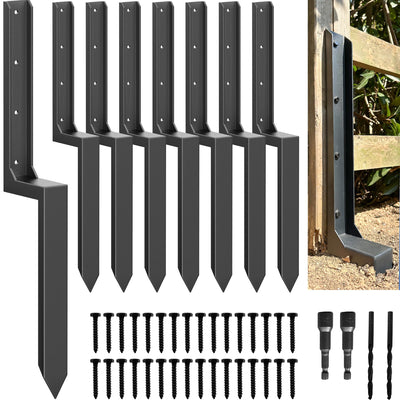 ARKSOLDIER Thickened Fence Post Anchor Kit, Metal Fence Post Repair Stakes Kit, Anchors Ground Spikes Mender for Repair Leaning 4x4/6x6 Wood Fence Post Support (Thicker 11-Gauge, 8 Pack/Black)