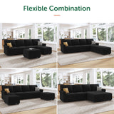 HONBAY Sectional Sofa with Storage Seat Velvet U Shaped Couch with Reversible Chaise Convertible Sectional Couches for Living Room,Black Velvet HONBAY