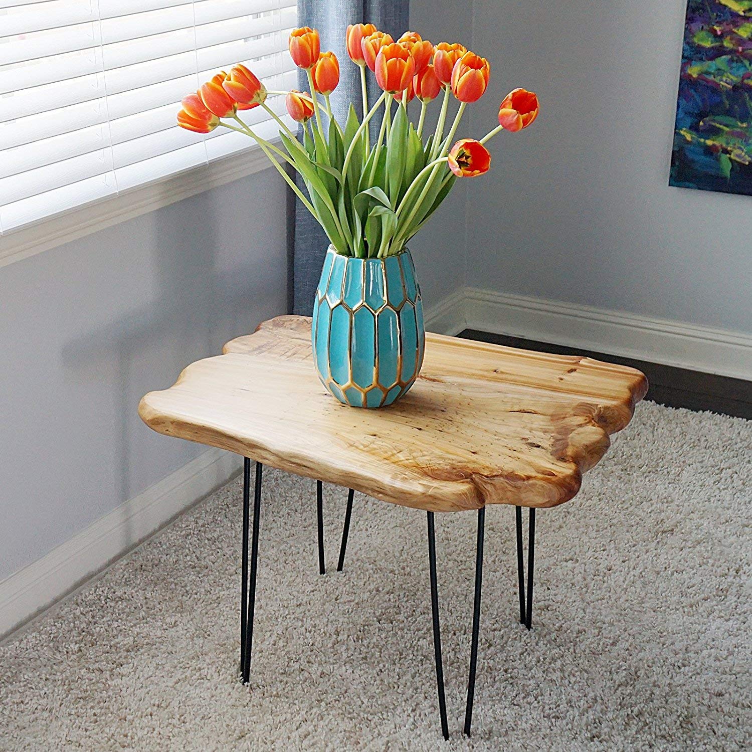 WELLAND Natural Edge Coffee Table, Small Square Cedar Wood Table, 28x20.5x20.5 inches, Unfinished - WoodArtSupply