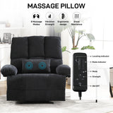 Oversized Recliner Chair 350 lb Weight Capacity, Plus Size 28 inch Large Wide Seat Manual Comfortable Fabric Recliner for Adults Living Room with Pockets Massage Heated Pillow (Modern, GREY-6008) HOMYEDAMIC