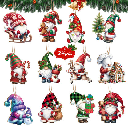 GYGOT 24 Pcs Gnome Christmas Ornaments for Tree,Christmas Wooden Hanging Ornaments,Gnome Christmas Tree Decoration