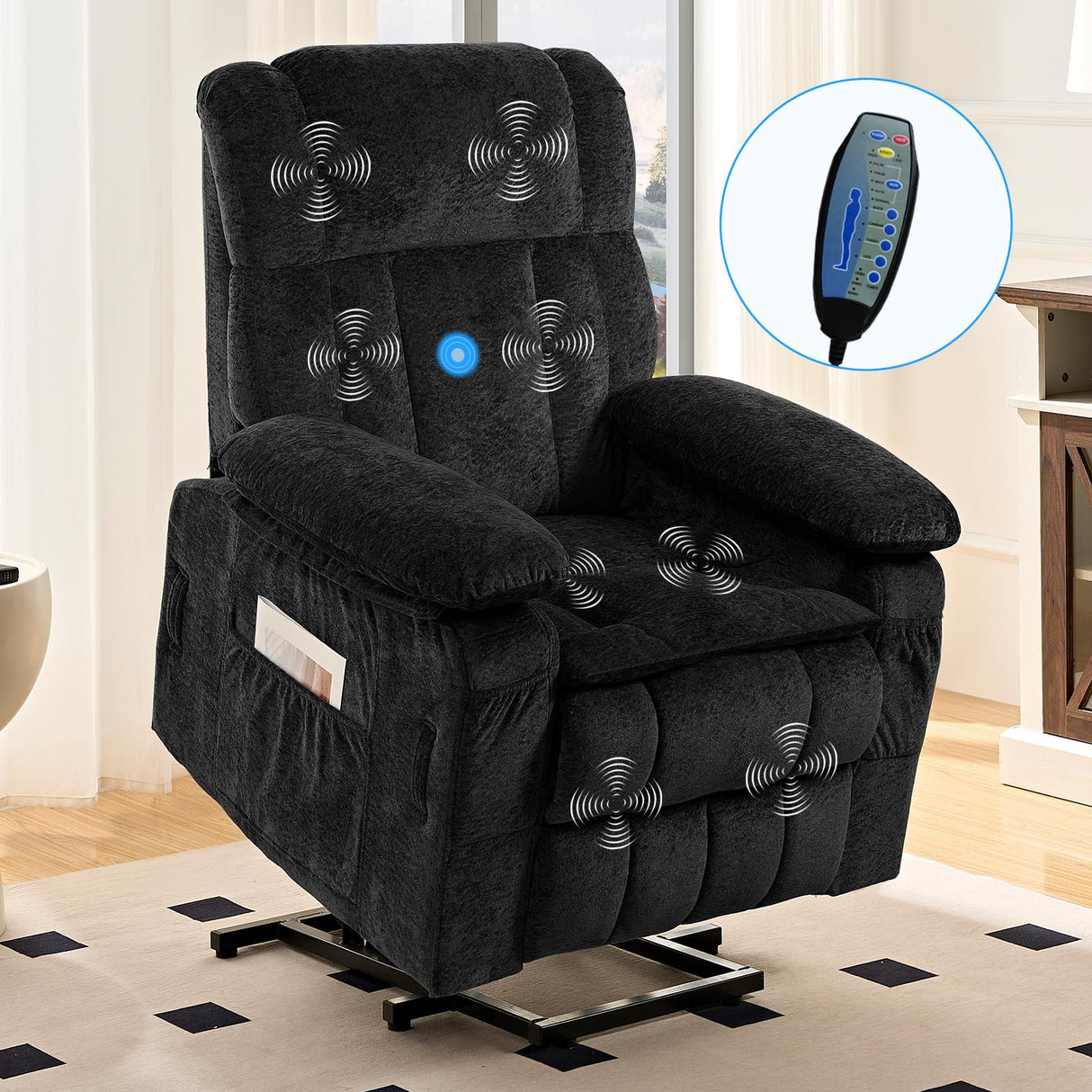 PUREMIND Power Lift Recliner Chair for Elderly, Dual Motor Electric Reclining Chairs with Massage and Heat - Velvet Fabric, Strong Support, Black PUREMIND