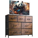 WLIVE Dresser TV Stand, Entertainment Center with Fabric Chest of Drawers for Bedroom, Media Console Table with Metal Frame and Wood Top for TV up to 45 inch, Rustic Brown Wood Grain Print WLIVE