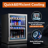 Ca'Lefort 24 Inch Beverage Refrigerator, 180 Can 34°F -54°F Beverage Fridge, Drink Fridge with Glass Door 3 LED Drink Fridge Built in or Freestanding, Perfect for Home/Kitchen(5.65 cu.ft) Ca'Lefort