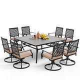 PHI VILLA 9-Piece Metal Patio Outdoor Table and Chairs Outdoor Dining Set - Large Square Patio Table and 8 Backyard Garden Chairs, Black PHI VILLA
