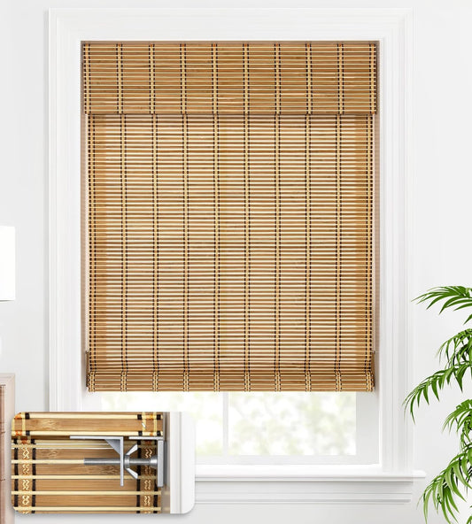 LazBlinds Custom Bamboo Roller Shades - Cordless, No Drill Light Filtering Blinds in Natural Finish