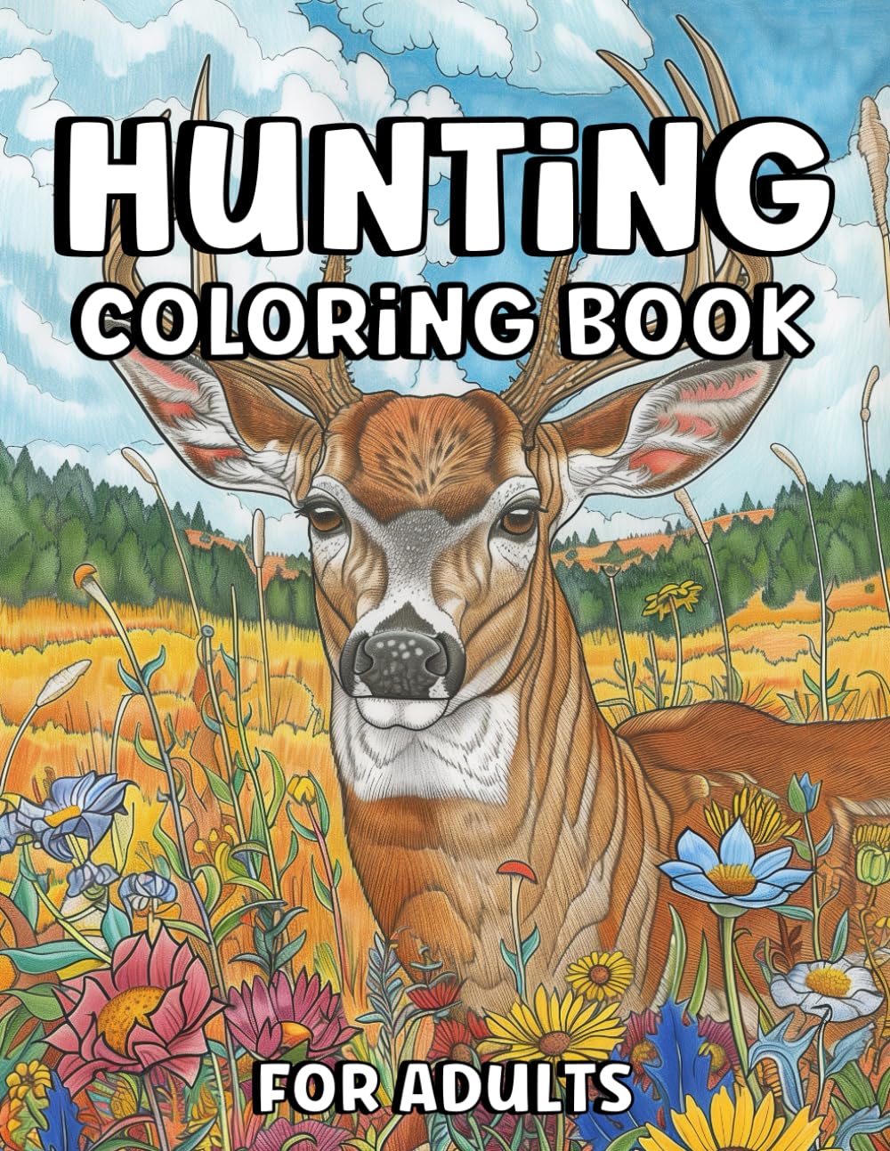 Hunting Coloring Book for Adults: Relaxing and fun wildlife adventure with Deer, Elk, Bear, Small and Big Game Animals 60 coloring pages Majosta