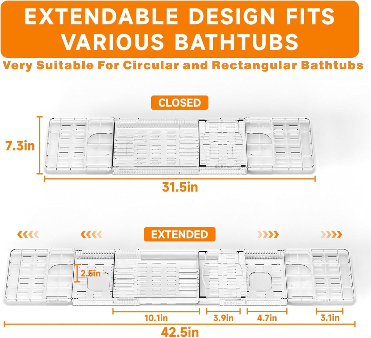Yieach Iuxury Bathtub Trays For Tub,Expandable Bath Shelf Over Tub,Clear Bath Table,Bath Board,Bath Caddy Tray and Bath Tub Accessories for Women Relaxing With Bath Reading Book and Ipad Holder,1 Pack Yieach