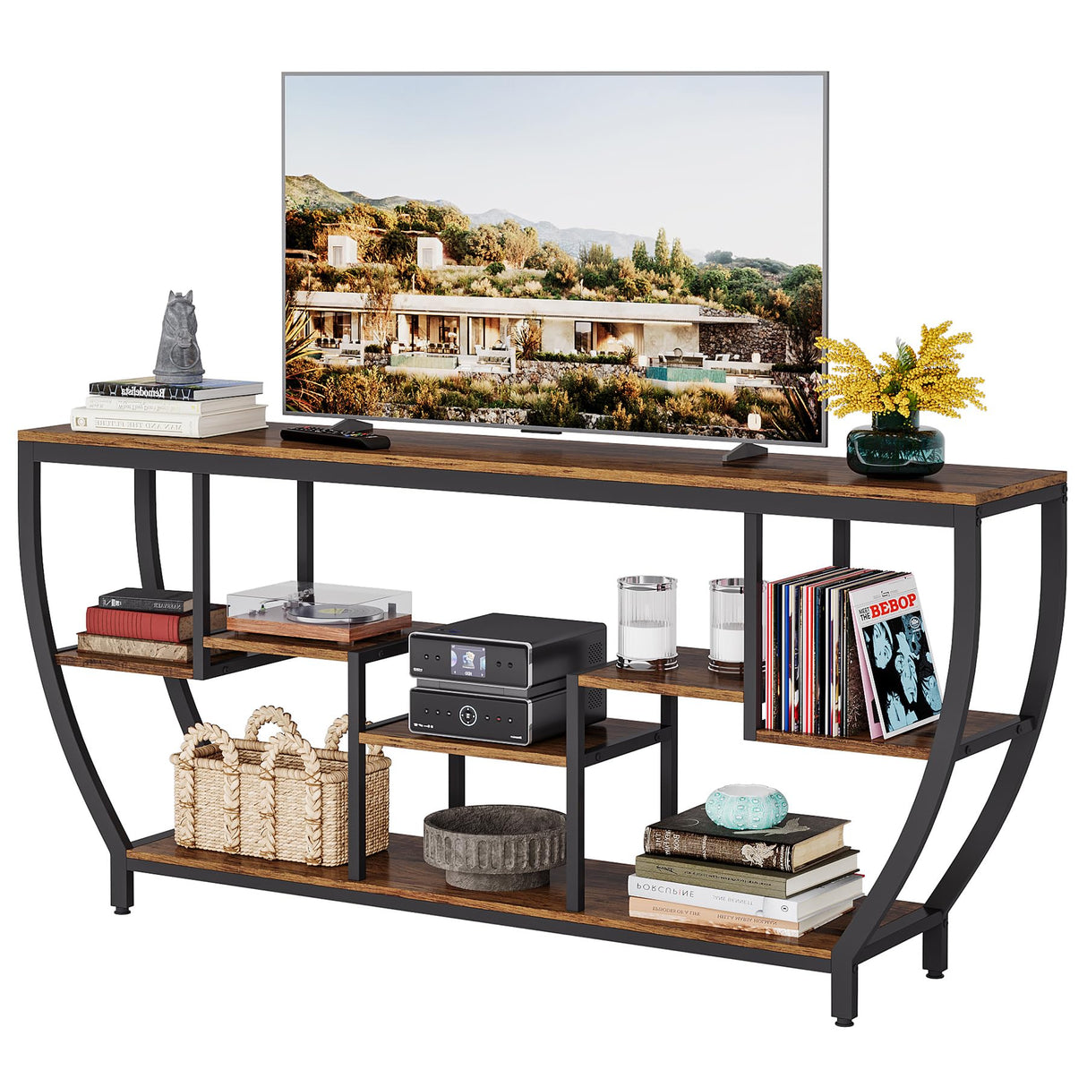 Tribesigns TV Stand for Televisions up to 80 Inches, 70.9 Inches Entertainment Center with Storage Shelves, Wood TV Media Console Table Unit for Living Room, Bedroom, Rustic Brown Tribesigns