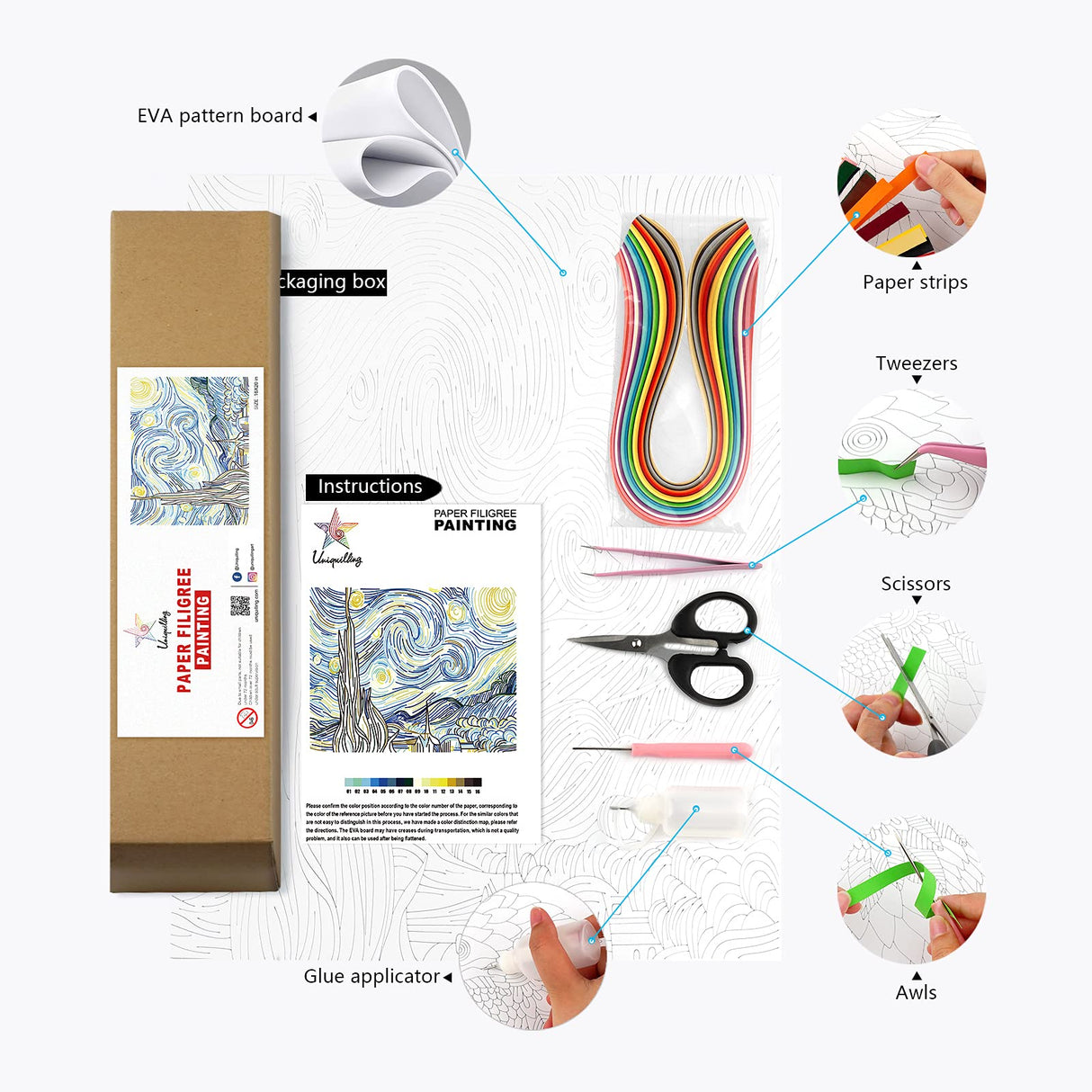 Uniquilling Quilling Kits Paper Quilling Kit for Adults Beginner, DIY Kits for Adults Paper Filigree Painting Kits, Modern Wall Art for Living Room, 16 * 20in Starry Night- Basic Uniquilling