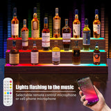 Cubehom LED Lighted Liquor Bottle Display Shelf, 24 Inch Bar Display Shelf with App & Remote Control 3 Tier for Home Bar, Party, Walnut Cubehom