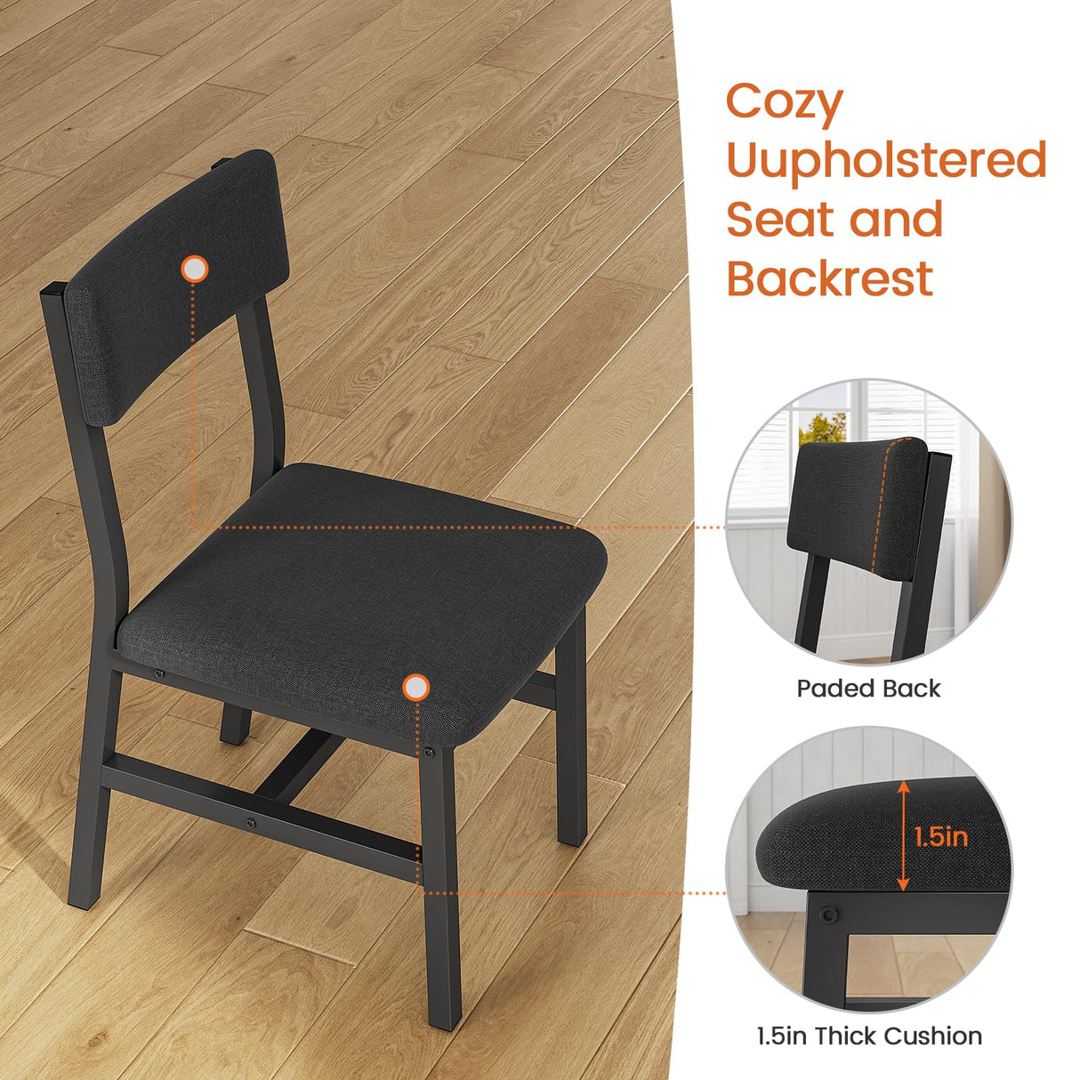 Itaar 5-Piece Dining Table Set for 4-6 People, 63" Extendable Kitchen Table and 4 Cushion Chairs, Dining Room Table with MDF Board & Metal Frame for Small Space, Easy Clean, Brown Itaar