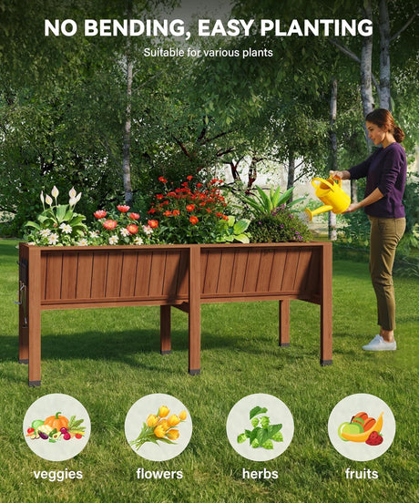 72x26x30 Inch Raised Garden Bed With Leg, Elevated Wood Planter Box Stand for Vegetables, Herbs & Flowers, 6x2x2.5 Ft Outdoor Standing Planter w/Hooks,13.7In Depth Plante for Backyard, Patio, Balcony SLEKVERSA