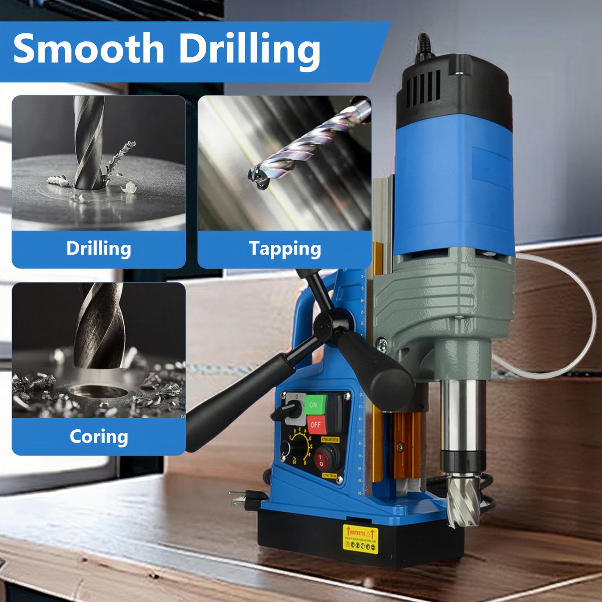 Curtainboro Mag Drill Press, 1400/1300W, 1.57/2" Boring Diameter, 2922lbf Power, Magnetic Drill with 810 PRM, 11/6Pcs Drill Bits, Mag Drill for Metal Surface and Home Improvement 6-Piece - WoodArtSupply