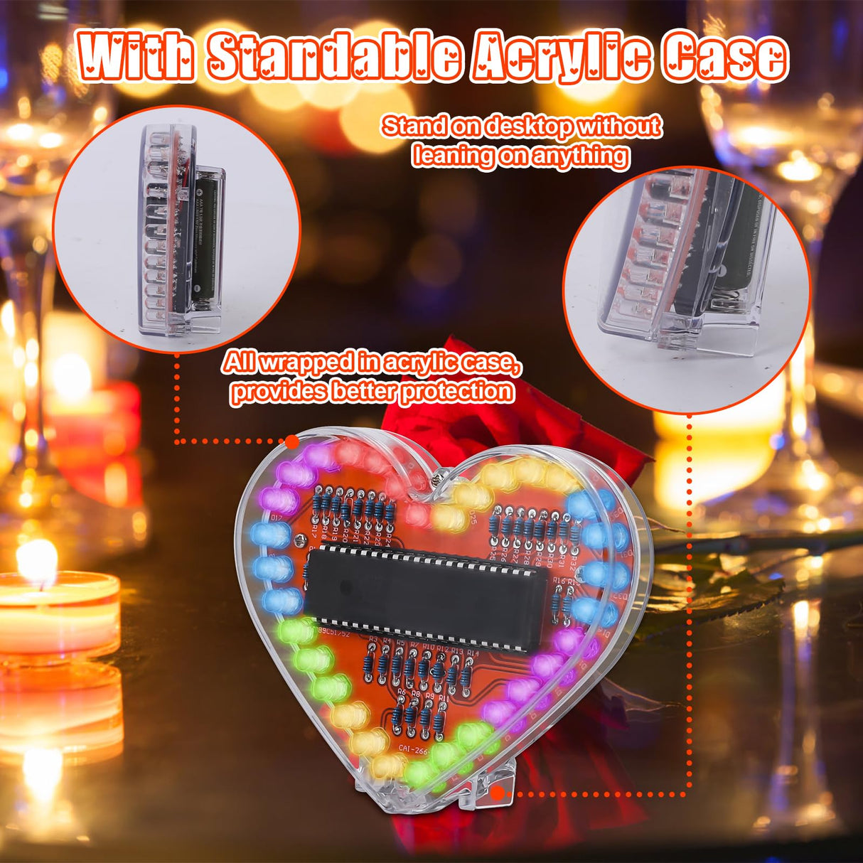 Soldering Practice Kit, ICSTATION Heart Shaped LED Light Soldering Project RGB LED DIY Electronic Kit for Beginners Diyers Student STEM Education and Valentine's Day Present for Your Lover IS