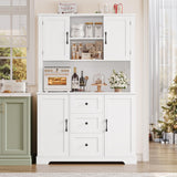 BOTLOG 68" Tall Kitchen Pantry Cabinet with Microwave Stand, Kitchen Hutch Cabinet with Door Shelves, Farmhouse Freestanding Food Pantry for Living Room, Dining Room, White BOTLOG