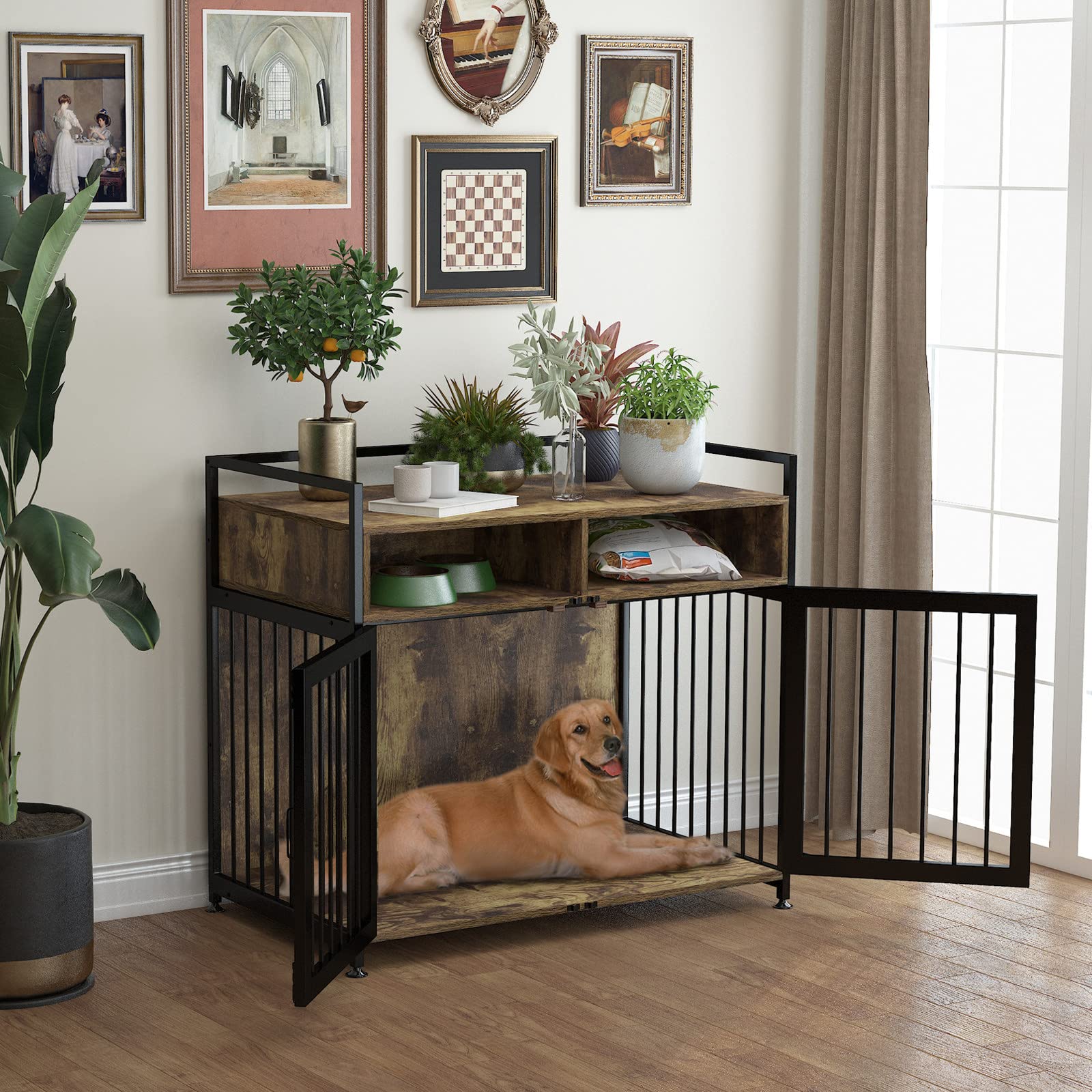 GDLF Dog Crate Furniture-Style Cages for Dogs Indoor Heavy Duty Super Sturdy Dog Kennels with Storage and Anti-Chew (41Inch = Int.dims:39.4”Wx22.2”Dx23”H) - WoodArtSupply