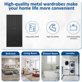 BYNSOE Metal Armoire Wardrobe Closet with 2 Doors 72'' Wardrobe Cabinet with Drawers and Hanging Rail Metal Closet with Adjustable Shelves for Bedroom. (Black, with 1drawer) BYNSOE
