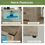 Set of 2 Hasuit Rustic Oak Nightstands with LED Lights and Charging Station Hasuit