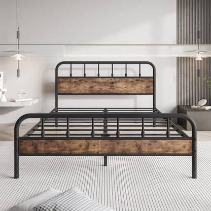 Elegant Home Products Black Queen Bed Frame with Wood Headboard - Sturdy Metal Platform Design, Easy Assembly & No Box Spring Needed - WoodArtSupply