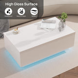 holzart 41" LED Coffee Table with 2 Drawers - High Gloss White Modern Table with Lighting for Living Room (41.33" W x 23.62" D) holzart