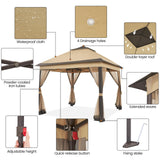 Yaheetech 11x11 Pop Up Gazebo Outdoor Canopy Shelter, Instant Patio Gazebo Sun Shade Canopy Tent with 4 Sandbags, Double Tiers & Mesh Netting for Lawn, Garden, Backyard & Deck, Khaki Yaheetech