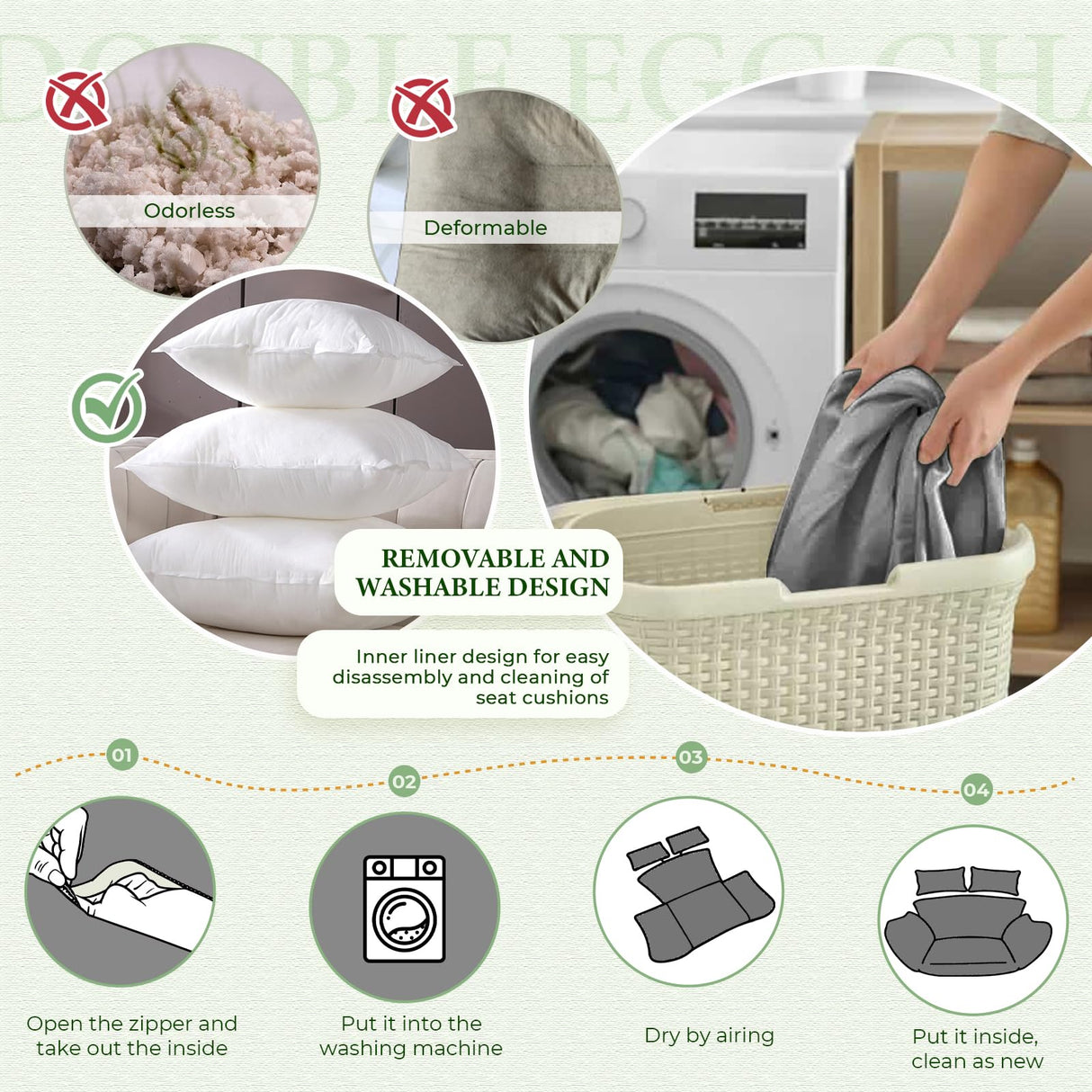 Waterproof Double Egg Chair Cushion Replacement for Patio 2 Person Hanging Egg Chair - Quick-Drying, Weather-Resistant, Soft Cotton Filling, Machine Washable (Grey) Cuteripe