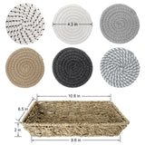 Boho Coasters for Drinks with Seagrass Basket Holder Set,12 Pcs Handmade Woven Absorbent Insulating Coasters for Coffee Table,Table Home Decor BUEDM