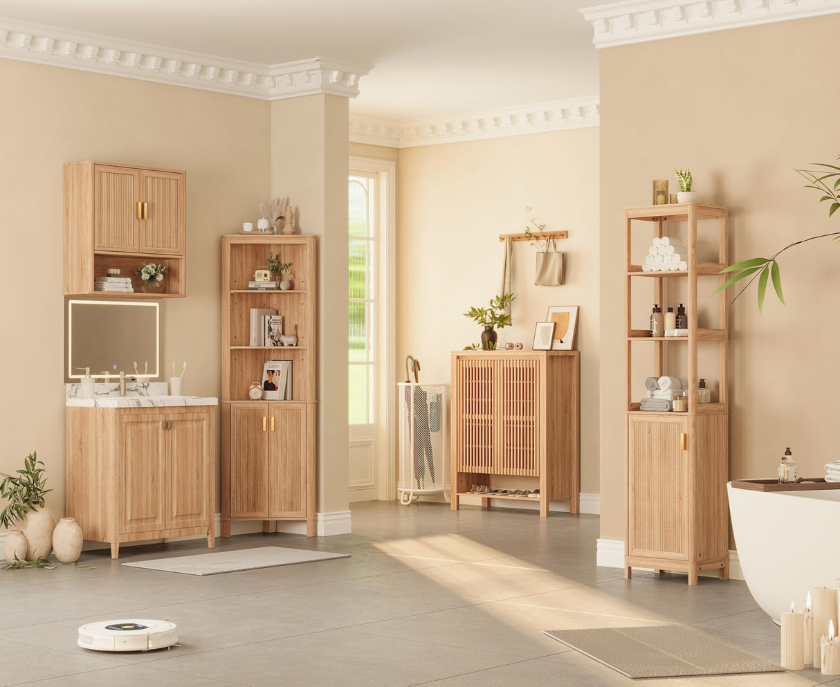 INNOD 43" Tall Shoe Storage Cabinet with Doors, 8-Tier Entryway Shoe Cabinet with Adjustable Shelves, Modern Freestanding Shoes Rack Organizer Cabinet for Entryway Hallway Front Door INNOD