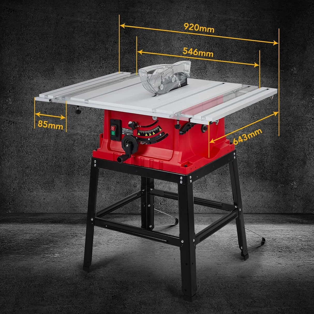 TROPOW 10 Inch Table Saw, 90°Cross Cut & 0-45°Bevel Cut, 5000RPM Portable Tablesaw with Stand & Port for Connecting Dust Collector, Adjustable Blade Height Wood Saw with 36" X 25" Working Surface, Red TROPOW