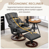 AVAWING Swivel Recliner Chair with Ottoman, Adjustable Faux Leather Lounge Chair, Reclining Chair and Ottoman with Wood Base for Living Room & Bedroom, Black AVAWING