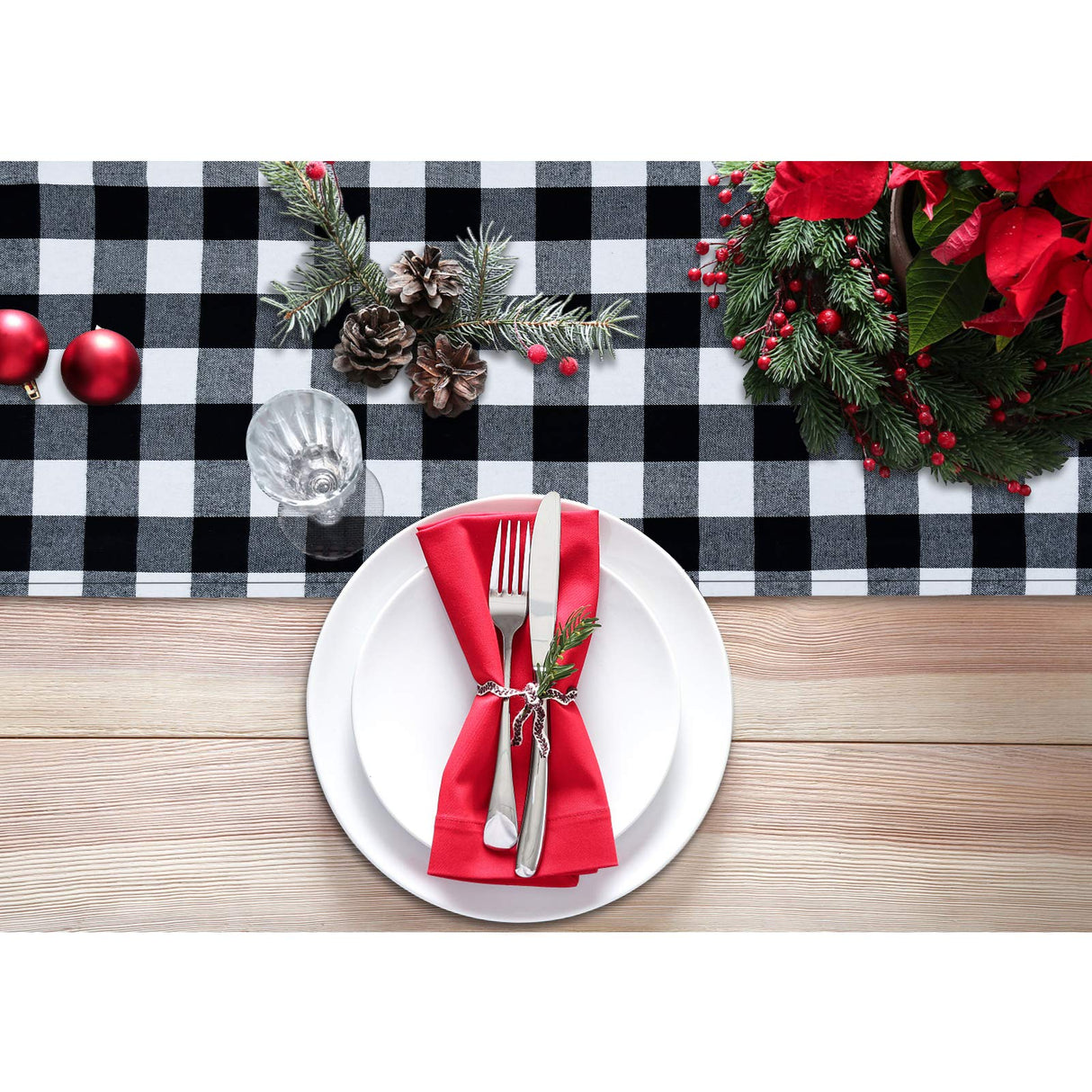 Senneny Buffalo Plaid Table Runner, Reversible Burlap & Cotton Table Runner, Farmhouse Buffalo Check Runner for Christmas Holiday Birthday Party Table Home Decoration Senneny