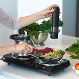 OVENTE Electric Countertop Double Burner, 1700W Cooktop with 6" and 5.75" Stainless Steel Coil Hot Plates, 5 Level Temperature Control, Indicator Lights and Easy to Clean Cooking Stove, Black BGC102B OVENTE