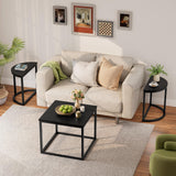 GreenForest Coffee Table Oval 3pcs Set, Modern Living Room Table with 2 End Tables, Small Center Table with Metal Frame for Home Apartment, Black GreenForest