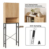 Toilet Storage Cabinet, Over The Rack Wood Cabinet with Metal Stand, Bathroom Organizer with Adjustable Shelf, Tall Freestanding Washer Shelf, Small Cupboard, Space Saver, Natural Style TROJM