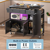 Kitchen Island with Drop Leaf, Rolling Kitchen Island with Power Outlet and Led Light Aufvolr