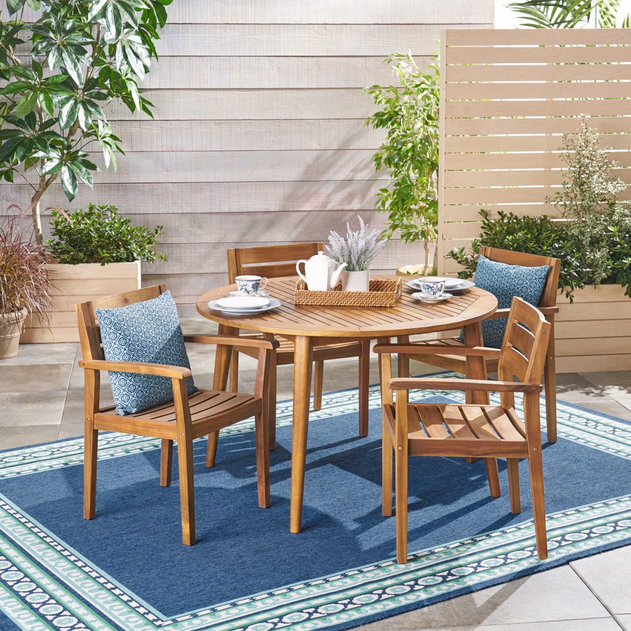 Christopher Knight Home Keth Outdoor 5 Piece Acacia Wood Dining Set, Teak Finish - WoodArtSupply